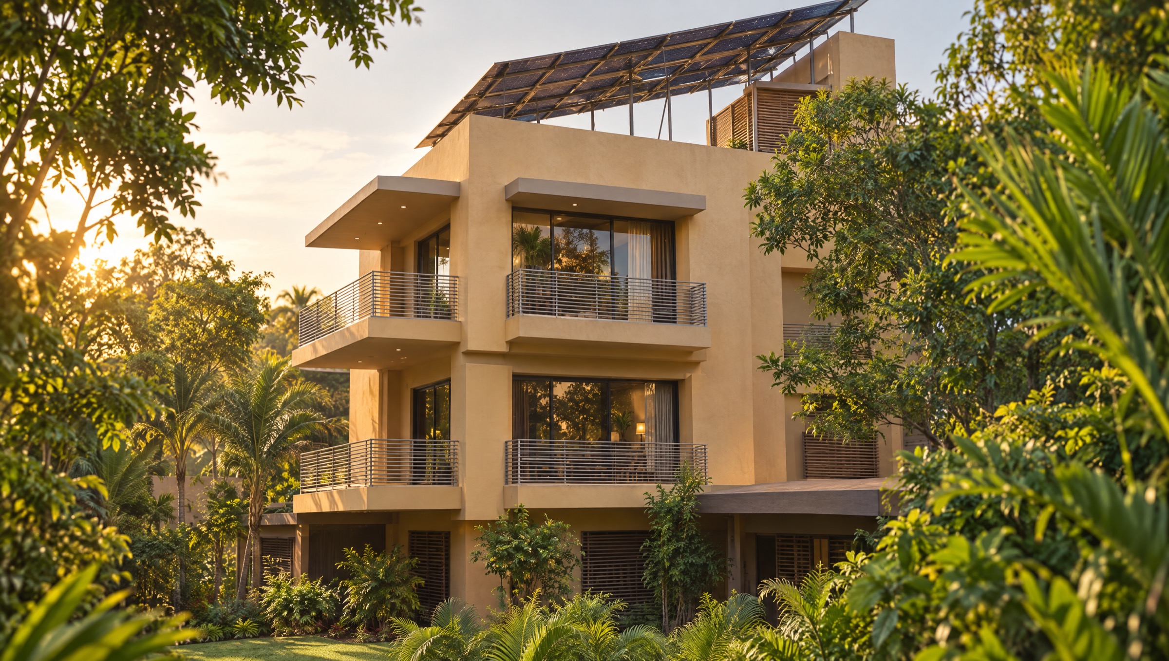 Siesta Villa exterior at golden hour